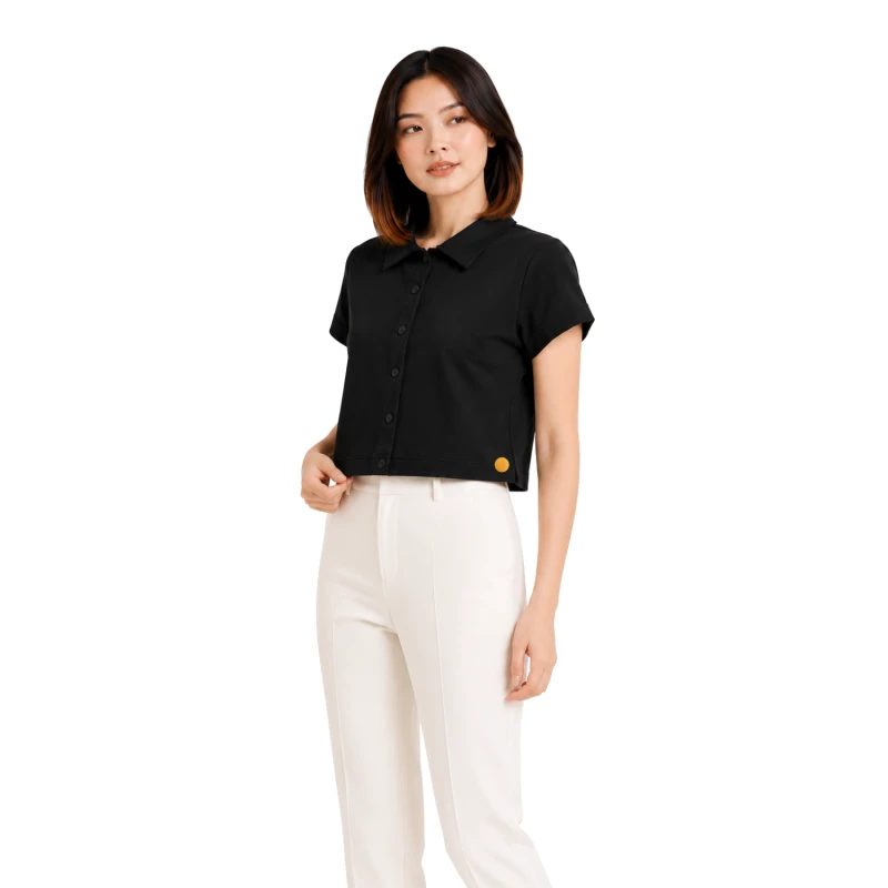 Polo Wanita Croptop Black 6001