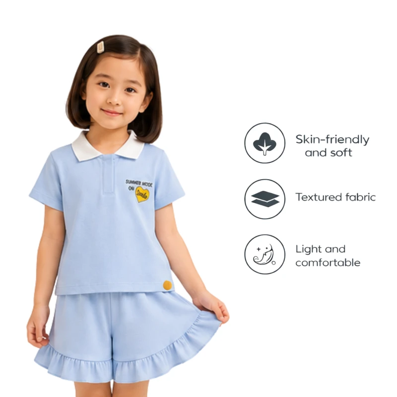 Setelan Anak Perempuan Biru Muda Motif Summer 