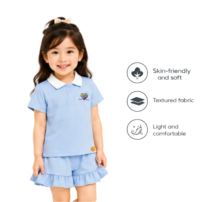 Setelan Anak Perempuan Biru Muda Motif Cute