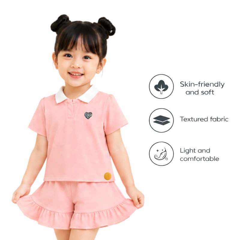 Setelan Anak Perempuan Peach Motif Paris 