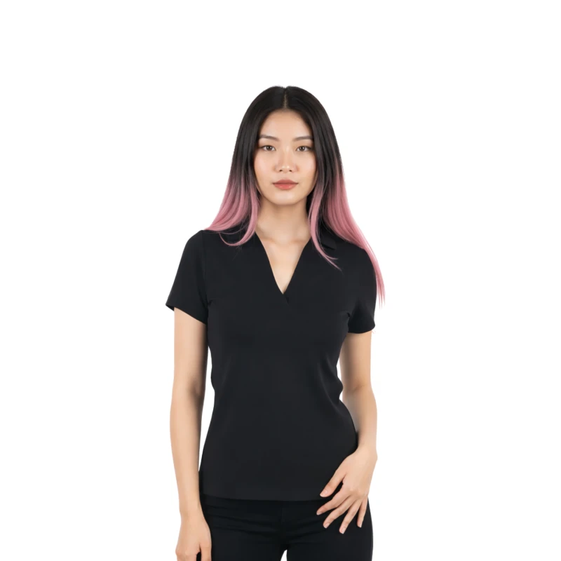 Polo Wanita V-Neck Hitam