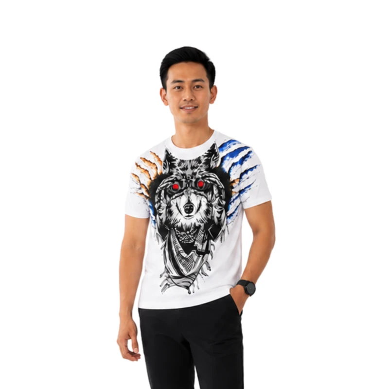 T-Shirt Pria White Grafis Animal Casual Street