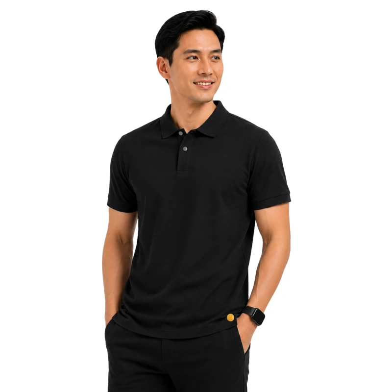 Polo Pria Shirt Black Casual 9002