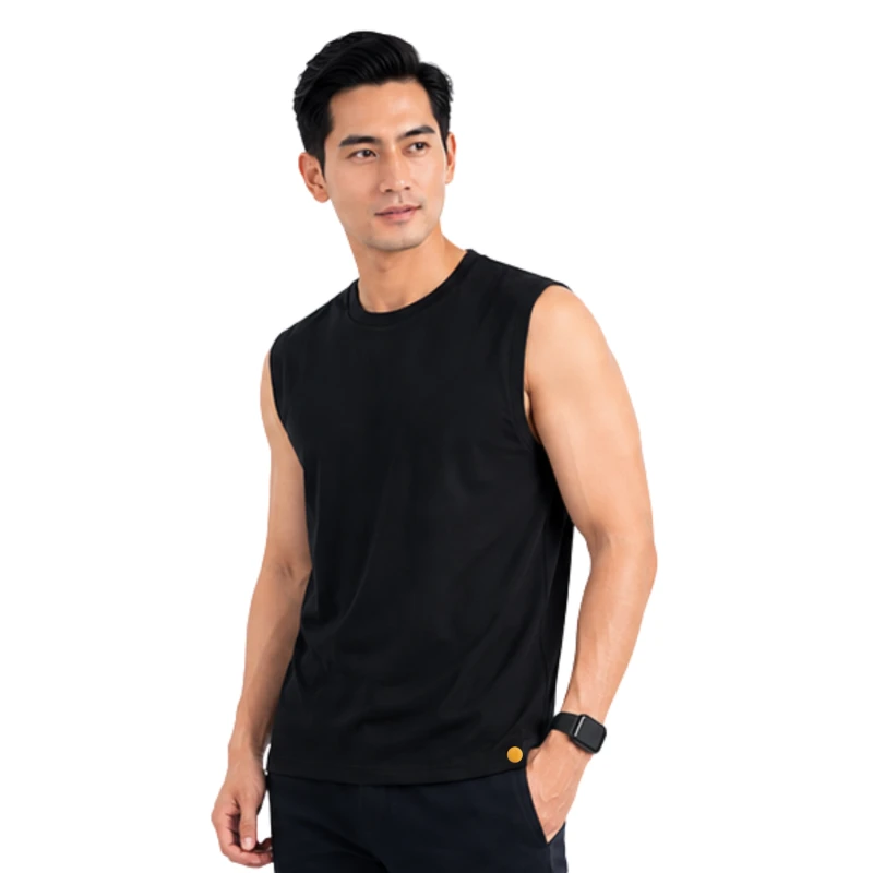 Atasan Tanpa Lengan Singlet Black Top Polycot Premium 9006
