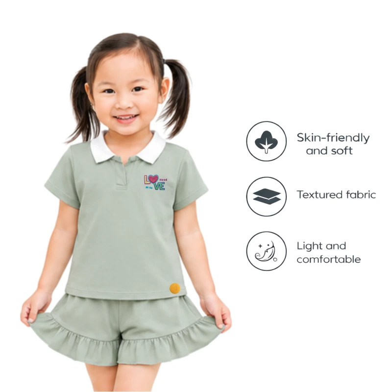 Setelan Anak Perempuan Sage Motif Love Need