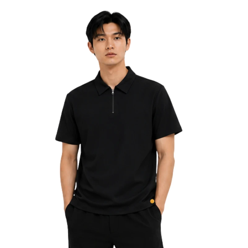 Polo Pria Zipper Black Casual 9005