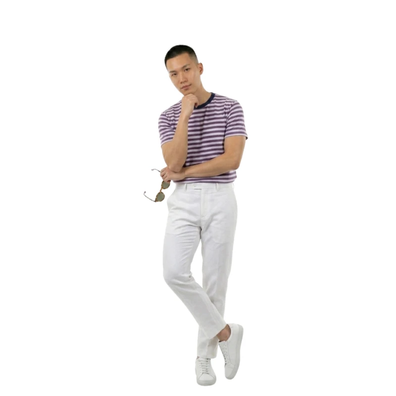 Kaos Pria Salur Putih Anggur Lengan Pendek