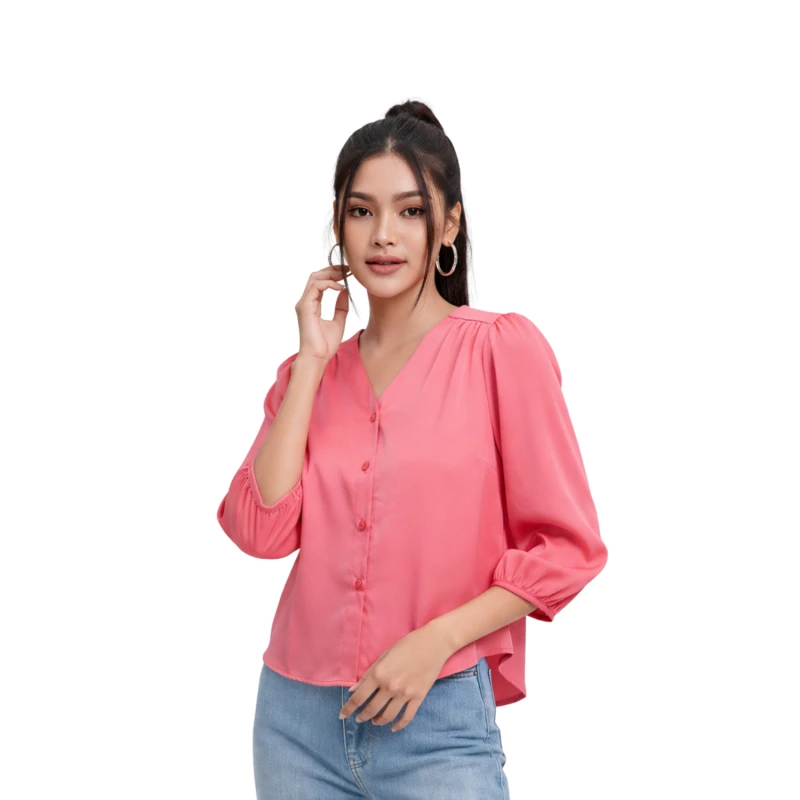 Blouse Wanita V-Neck Lengan Balon Salem