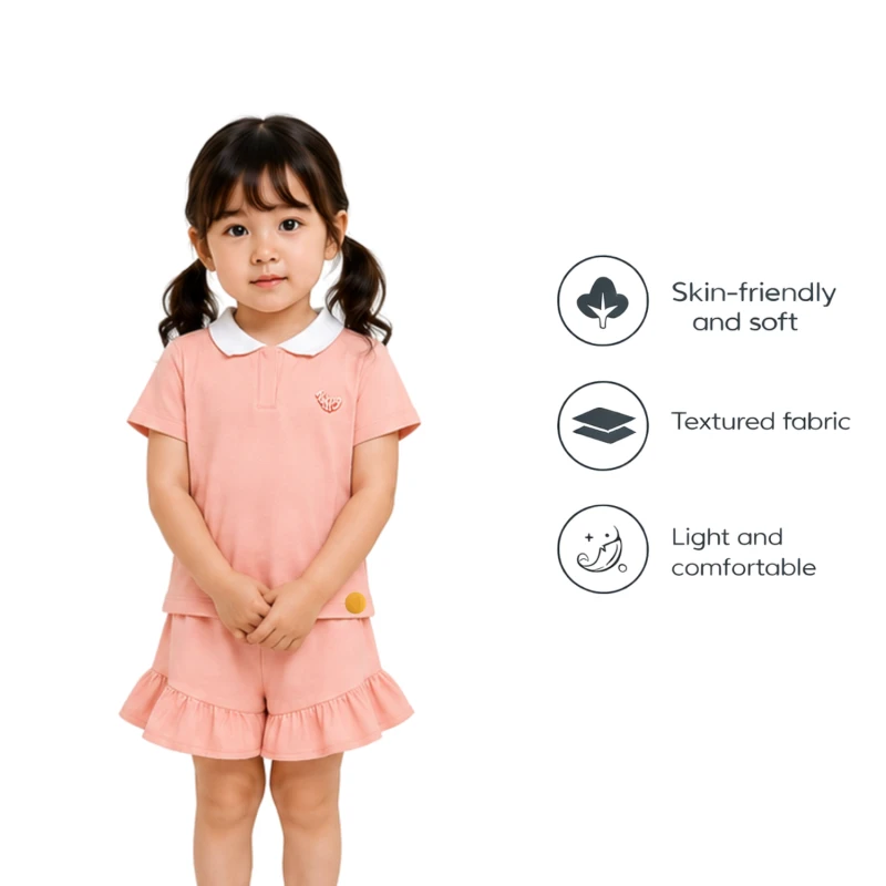 Setelan Anak Perempuan Peach Motif Happy