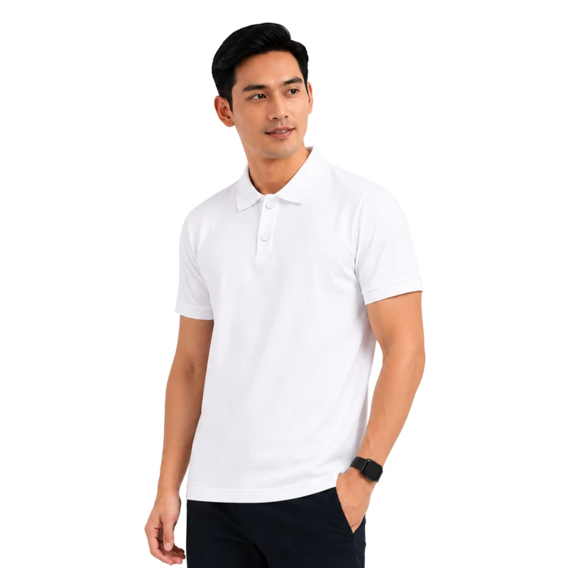 Polo Pria Shirt White Casual 9002