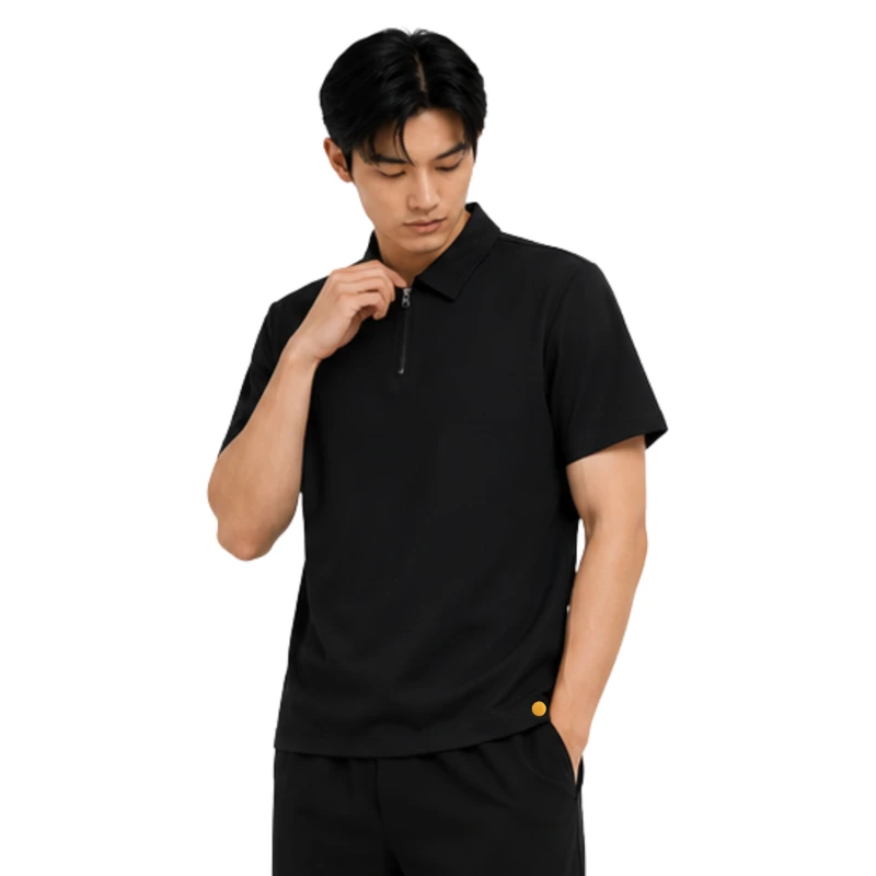 Polo Pria Zipper Black Casual 9005