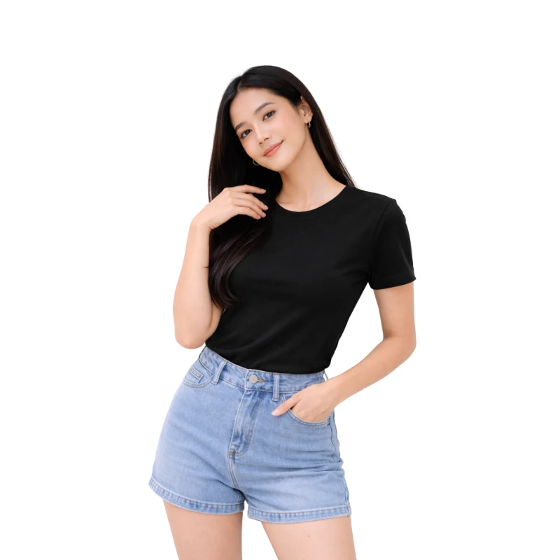 Kaos Wanita Polos Hitam Lengan Pendek Babyterry