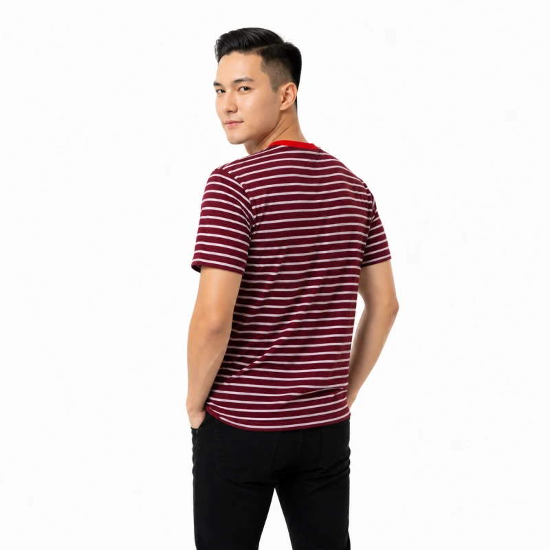 Kaos Pria Salur Maroon Lengan Pendek Casual