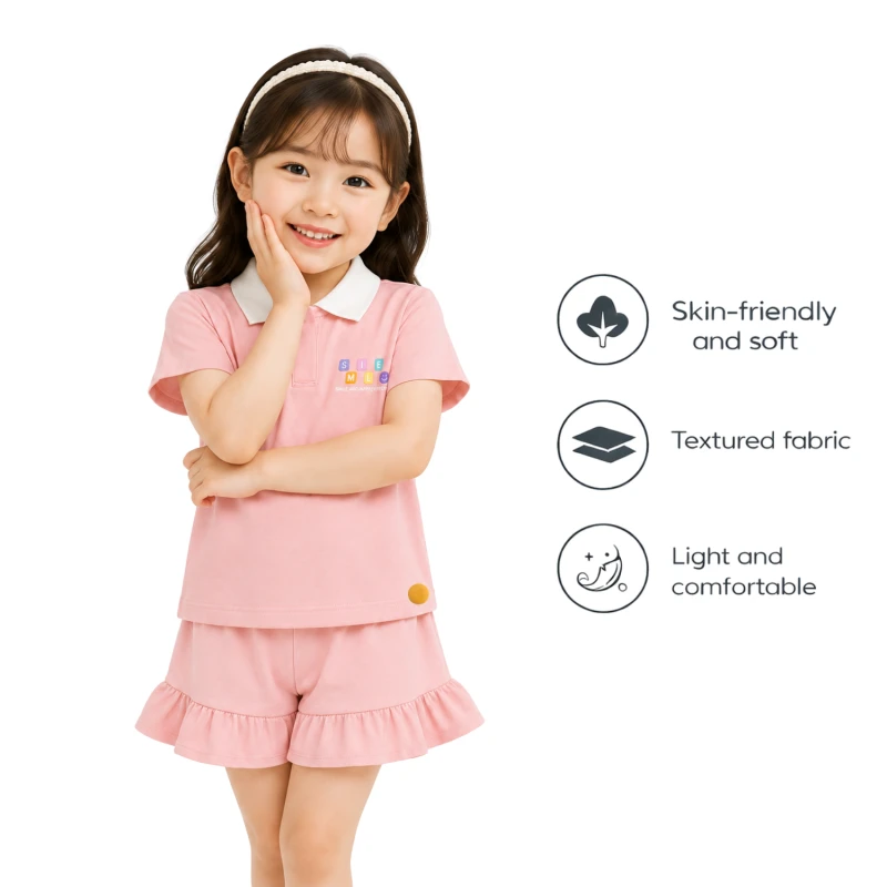 Setelan Anak Perempuan Peach Motif Smile