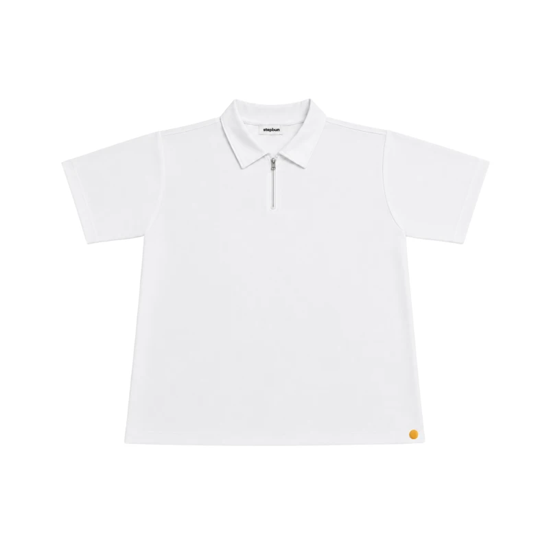Polo Pria Zipper White Casual 9005