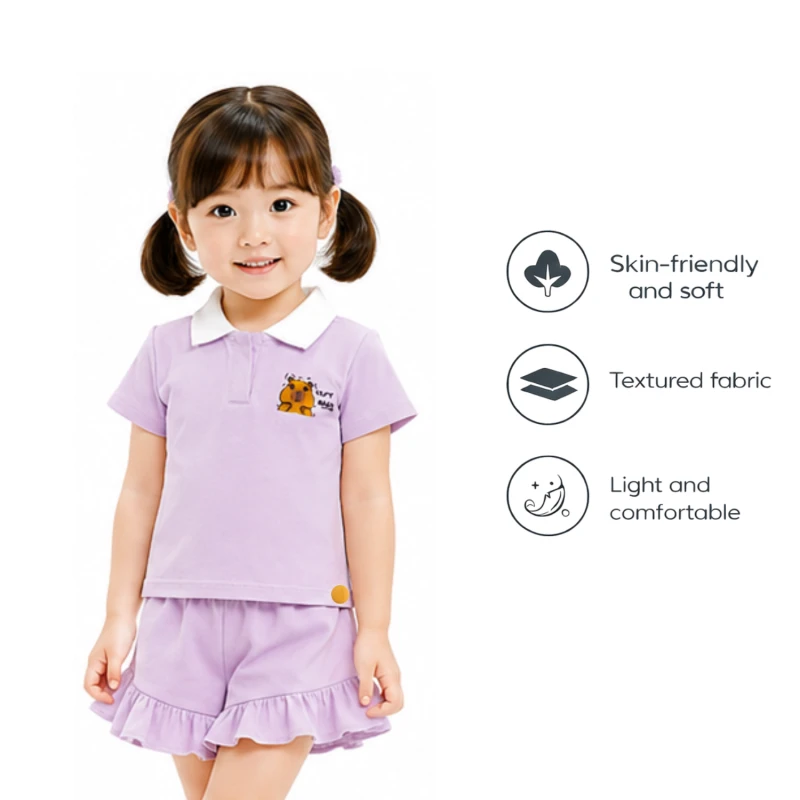 Setelan Anak Perempuan Lilac Motif CapyBara