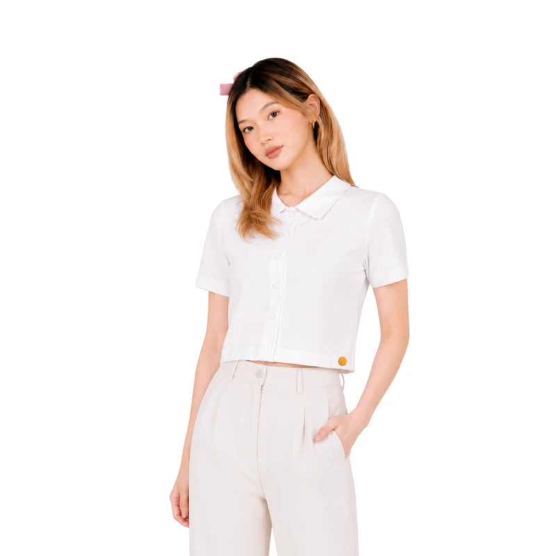 Polo Wanita Croptop White 6001