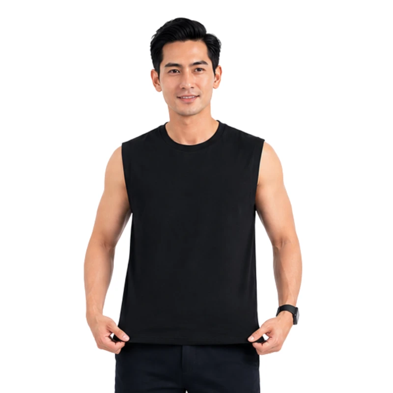 Atasan Tanpa Lengan Singlet Black Top Polycot Premium 9006
