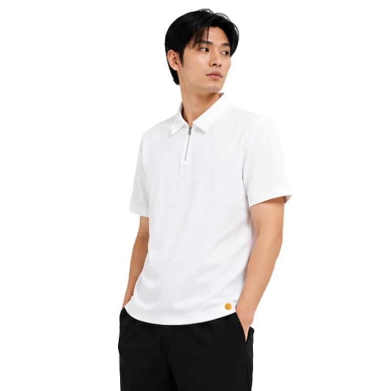 Polo Pria Zipper White Casual 9005