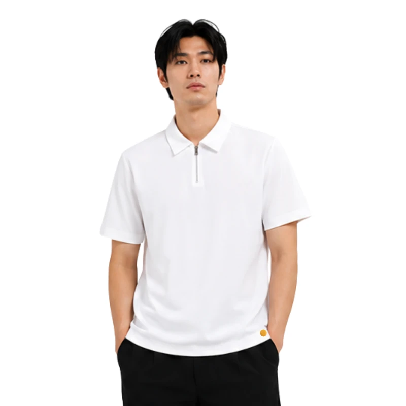 Polo Pria Zipper White Casual 9005