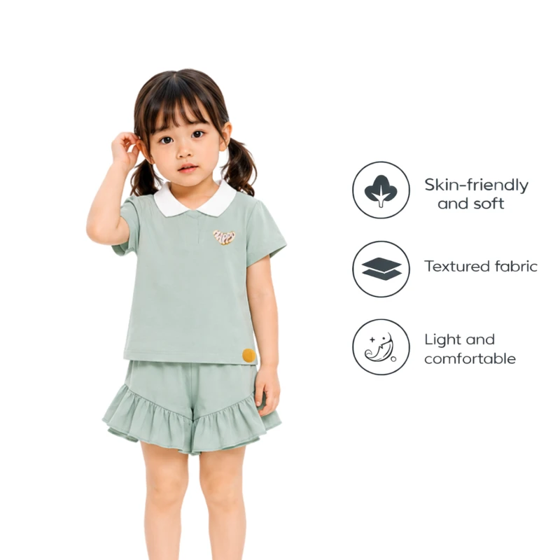 Setelan Anak Perempuan Sage Motif Happy