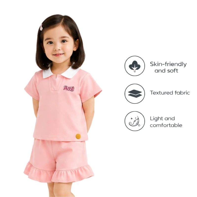 Setelan Anak Perempuan Peach Motif Art