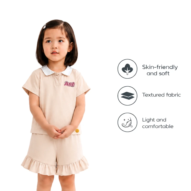 Setelan Anak Perempuan Cream Motif Art