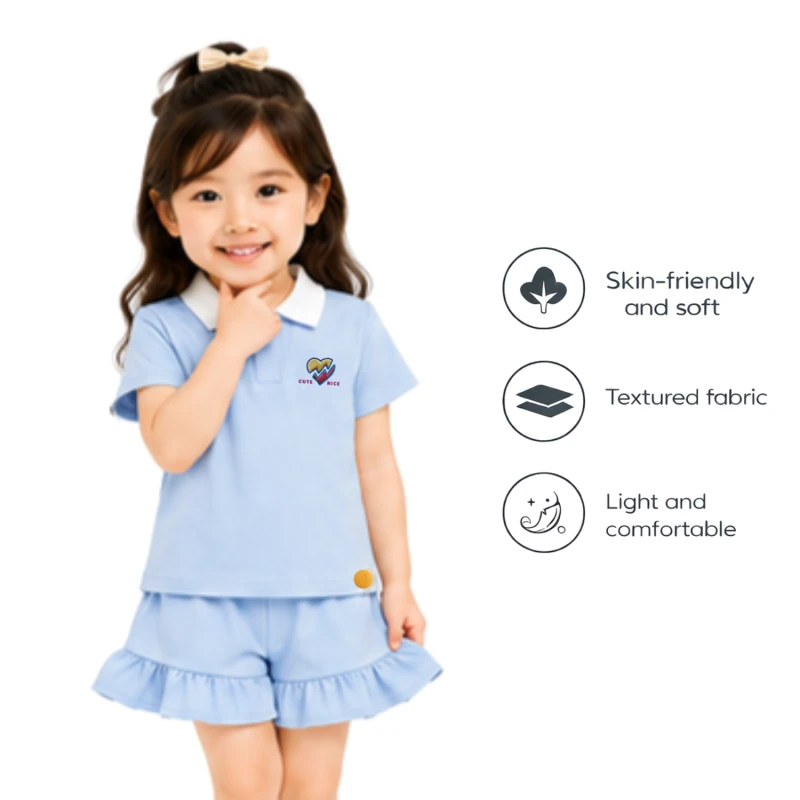 Setelan Anak Perempuan Biru Muda Motif Cute