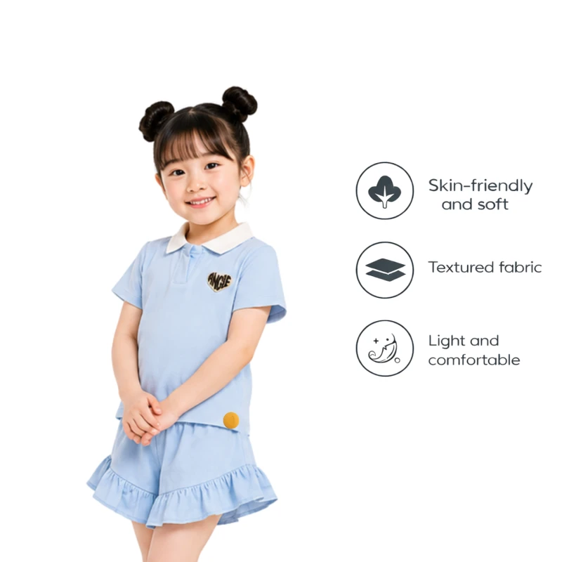 Setelan Anak Perempuan Biru Muda Motif Angle