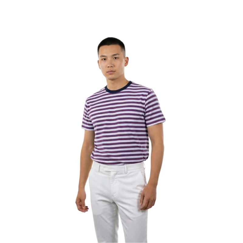 Kaos Pria Salur Putih Anggur Lengan Pendek