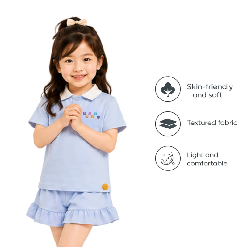 Setelan Anak Perempuan Biru Muda Motif Smile