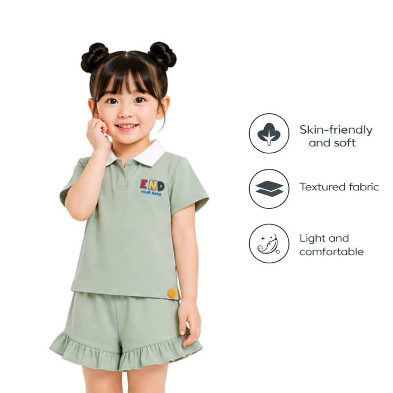 Setelan Anak Perempuan Sage Motif End Your Game