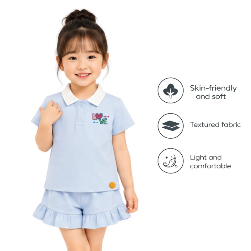 Setelan Anak Perempuan Biru Muda Motif Love Need