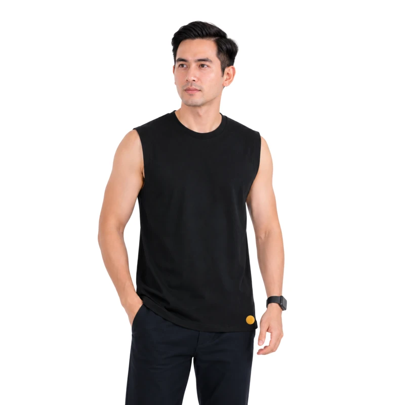 Atasan Tanpa Lengan Singlet Black Top Polycot Premium 9006