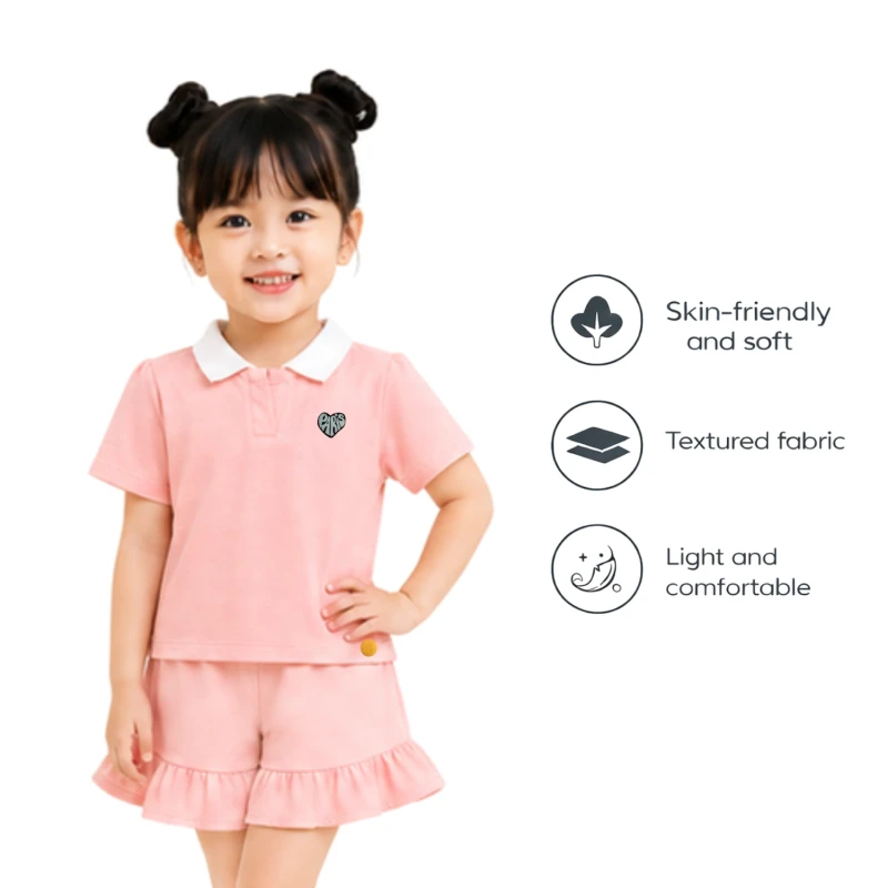 Setelan Anak Perempuan Peach Motif Paris 