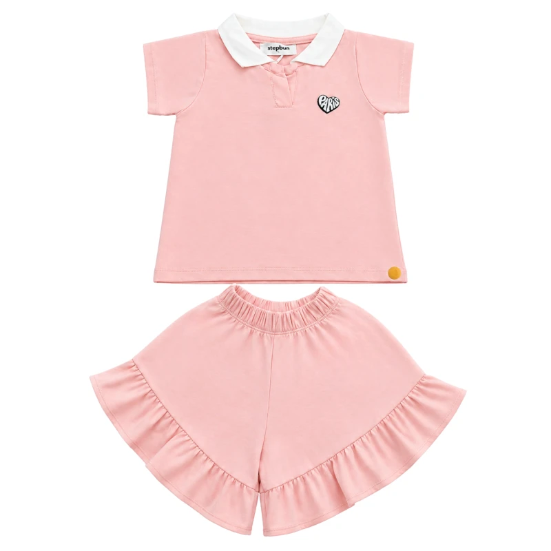 Setelan Anak Perempuan Peach Motif Paris 