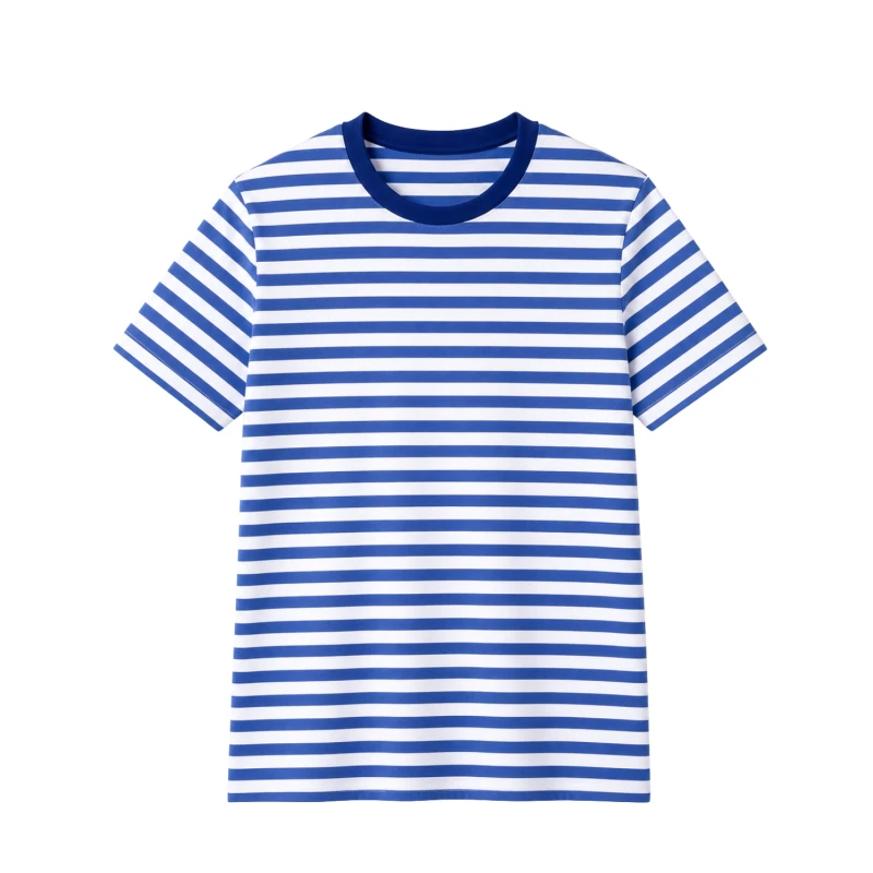 Kaos Pria Salur Biru Putih Casual Basic