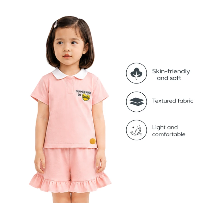 Setelan Anak Perempuan Peach Motif Summer 