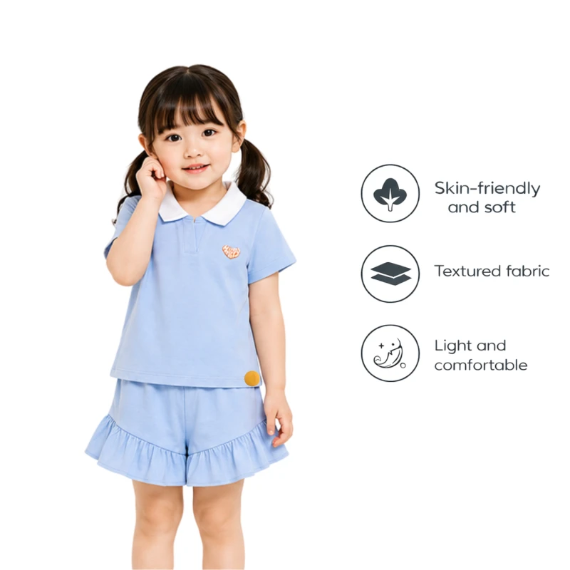 Setelan Anak Perempuan Biru Muda Motif Happy