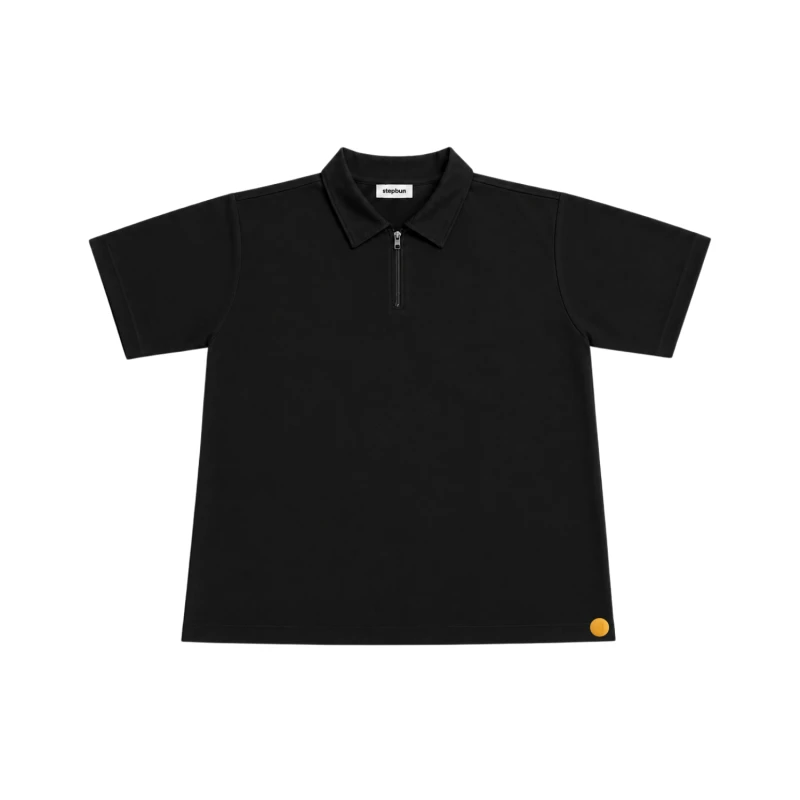 Polo Pria Zipper Black Casual 9005