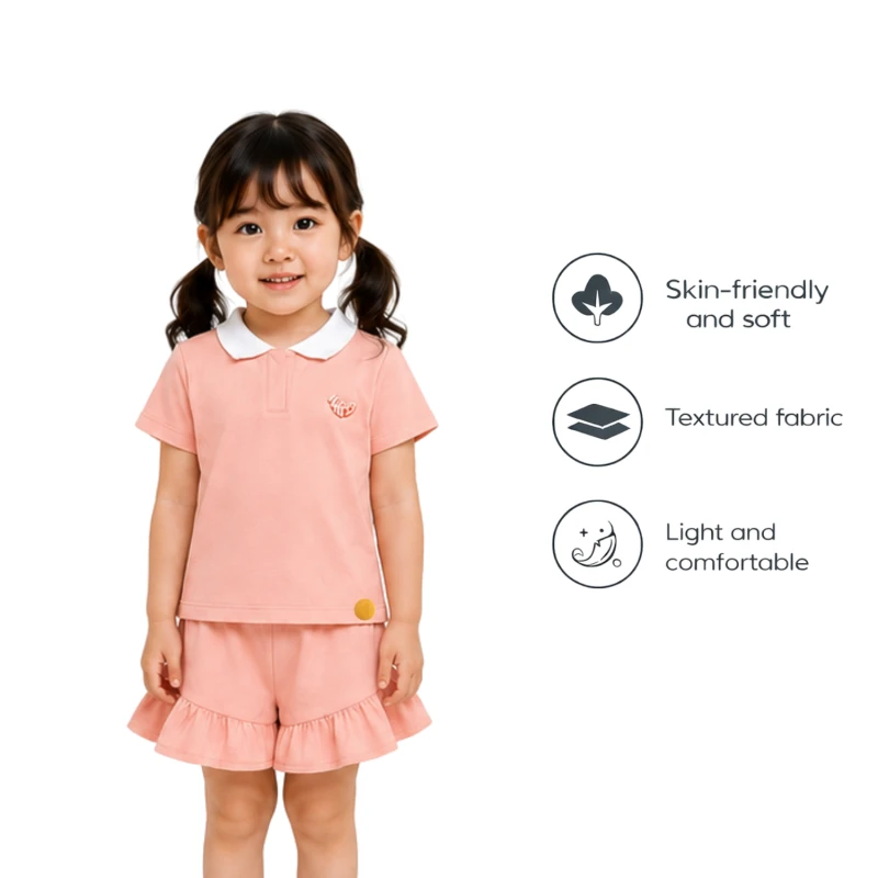Setelan Anak Perempuan Peach Motif Happy