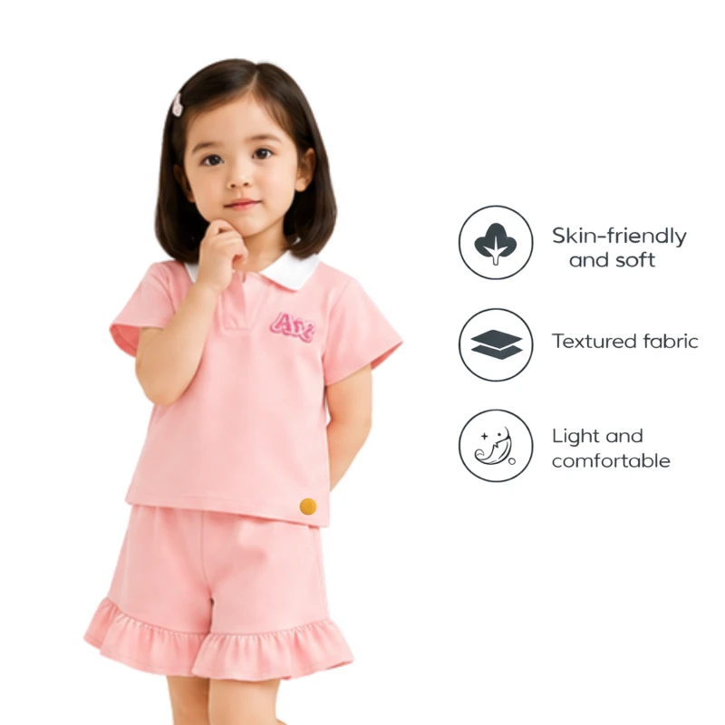 Setelan Anak Perempuan Peach Motif Art