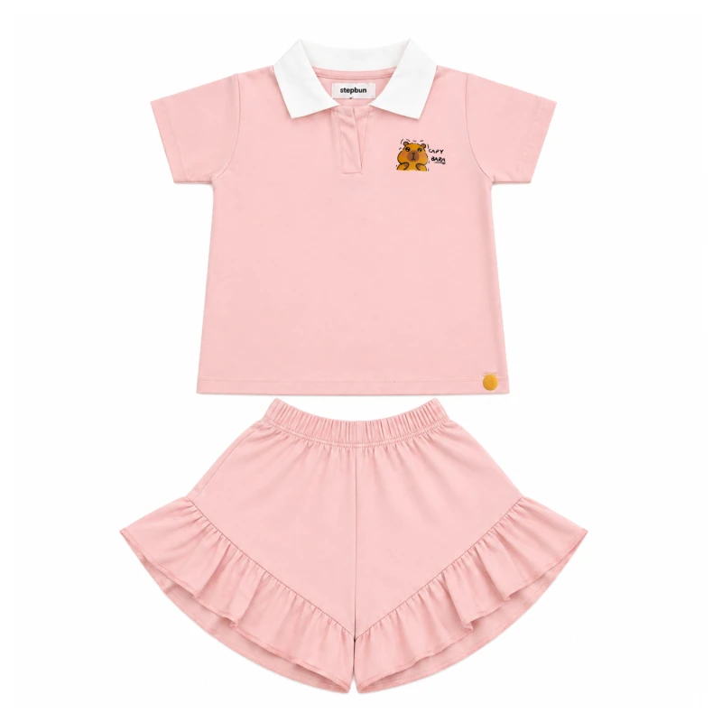 Setelan Anak Perempuan Peach Motif CapyBara
