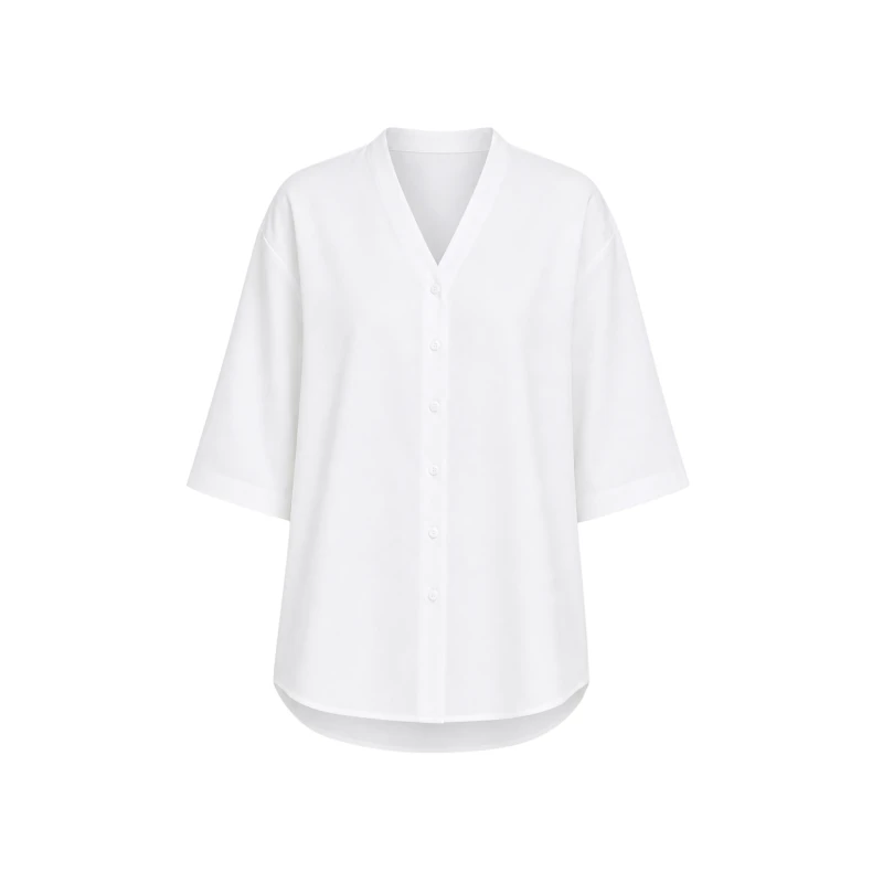 Blouse Wanita V-Neck Lengan Basic Putih