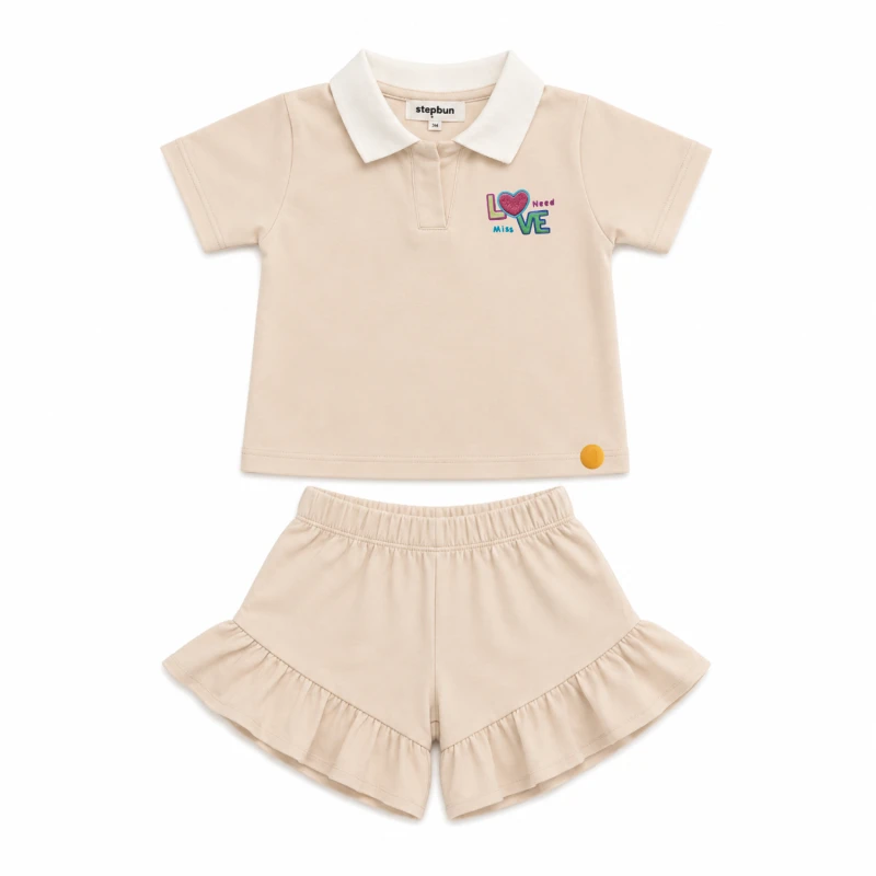 Setelan Anak Perempuan Cream Motif Love Need