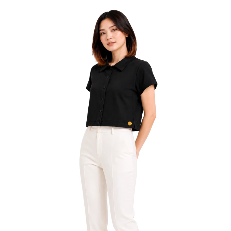 Polo Wanita Croptop Black 6001