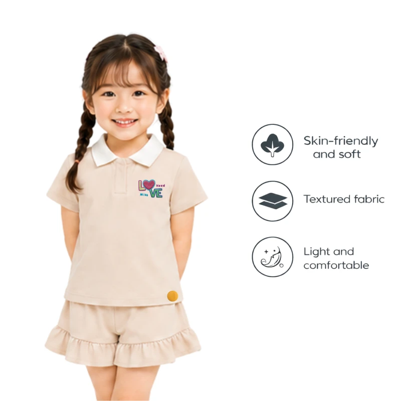 Setelan Anak Perempuan Cream Motif Love Need