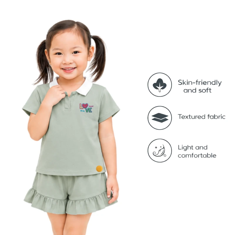Setelan Anak Perempuan Sage Motif Love Need