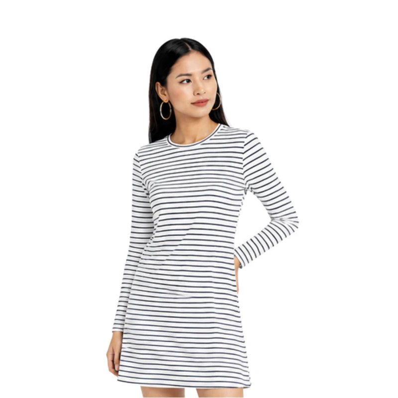 Dress Wanita Salur Putih Kecil Casual Basic