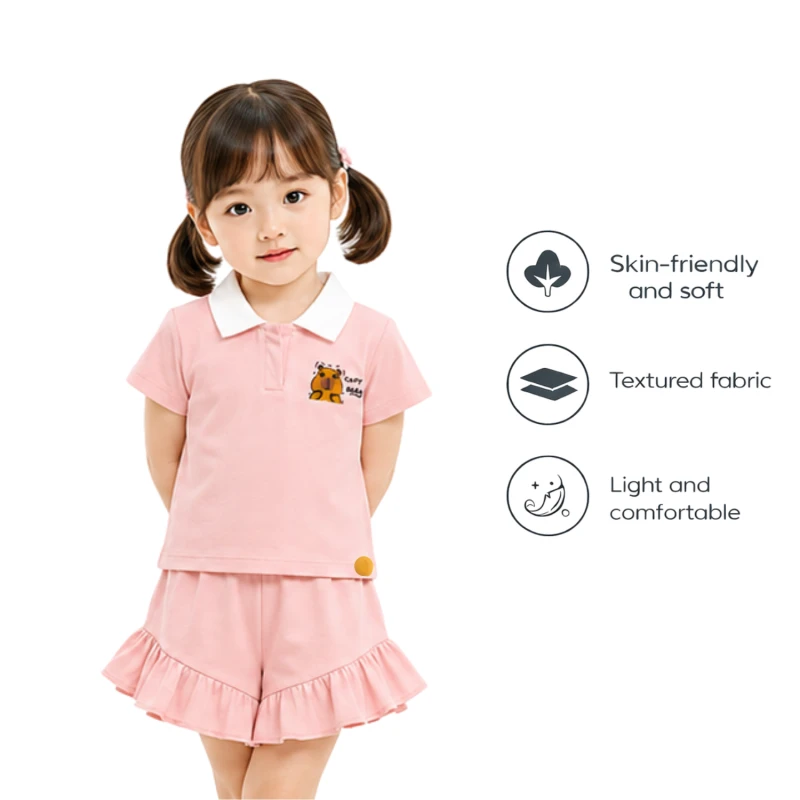 Setelan Anak Perempuan Peach Motif CapyBara